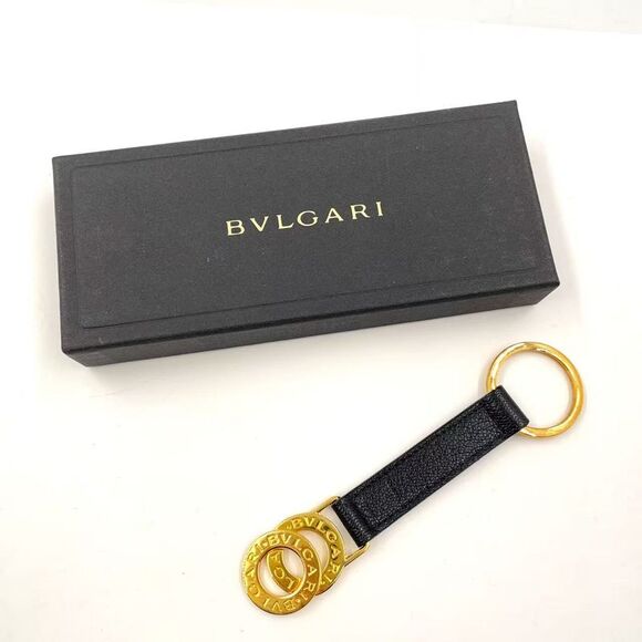 BVLGARI Leather Logo Twin Ring Keychain - Picture 7 of 7